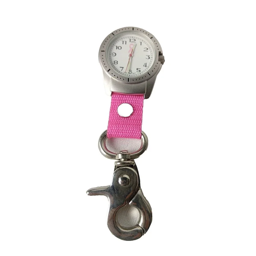 Heavy Duty Nurse Fob Watch Pink Ribbon Breast Cancer Awareness Keychain Clip On